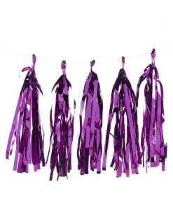 HIER_3300 5 PCS Pre-Tied Metallic Foil Fringe Tassel Garland, Tinsel Curtain For Photo Backdrop Party Decoration - Purple