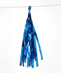 HIER_3300 Lanterns & Pom Pom Balls 5 PCS Pre-Tied Metallic Foil Fringe Tassel Garland, Tinsel Curtain For Photo Backdrop Party Decoration - Royal Blue