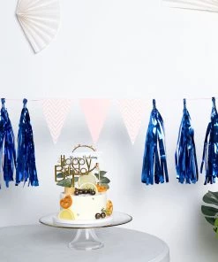 HIER_3300 Lanterns & Pom Pom Balls 5 PCS Pre-Tied Metallic Foil Fringe Tassel Garland, Tinsel Curtain For Photo Backdrop Party Decoration - Royal Blue