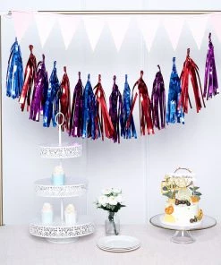HIER_3300 Lanterns & Pom Pom Balls 5 PCS Pre-Tied Metallic Foil Fringe Tassel Garland, Tinsel Curtain For Photo Backdrop Party Decoration - Royal Blue