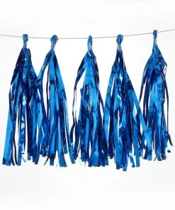 HIER_3300 Lanterns & Pom Pom Balls 5 PCS Pre-Tied Metallic Foil Fringe Tassel Garland, Tinsel Curtain For Photo Backdrop Party Decoration - Royal Blue