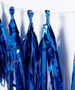 HIER_3300 Lanterns & Pom Pom Balls 5 PCS Pre-Tied Metallic Foil Fringe Tassel Garland, Tinsel Curtain For Photo Backdrop Party Decoration - Royal Blue