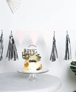 HIER_3300 5 PCS Pre-Tied Metallic Foil Fringe Tassel Garland, Tinsel Curtain For Photo Backdrop Party Decoration - Silver