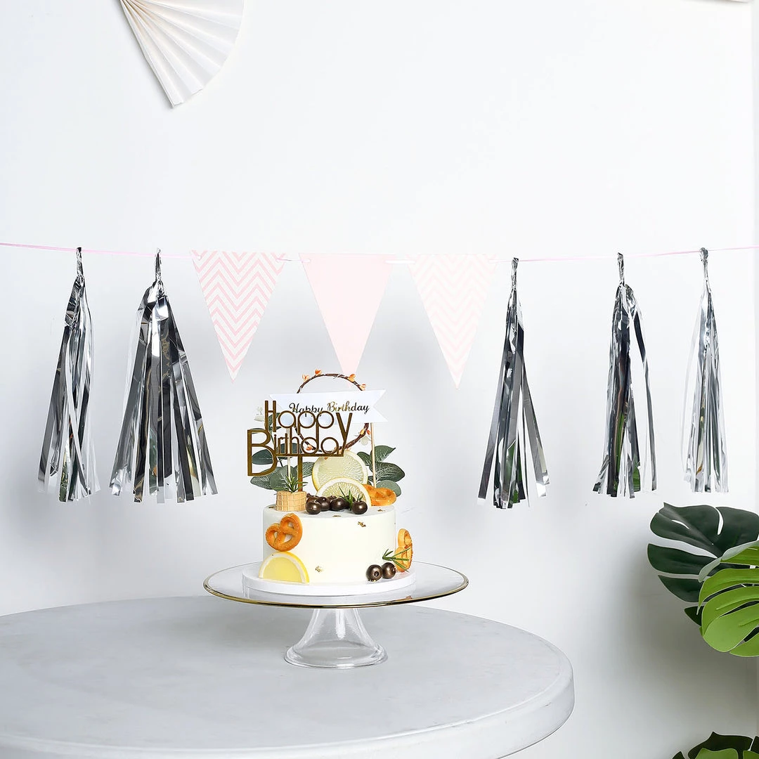 HIER_3300 5 PCS Pre-Tied Metallic Foil Fringe Tassel Garland, Tinsel Curtain For Photo Backdrop Party Decoration - Silver 2 HIER_3300 5 PCS Pre-Tied Metallic Foil Fringe Tassel Garland, Tinsel Curtain For Photo Backdrop Party Decoration - Silver