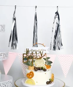 HIER_3300 5 PCS Pre-Tied Metallic Foil Fringe Tassel Garland, Tinsel Curtain For Photo Backdrop Party Decoration - Silver 18 HIER_3300 5 PCS Pre-Tied Metallic Foil Fringe Tassel Garland, Tinsel Curtain For Photo Backdrop Party Decoration - Silver