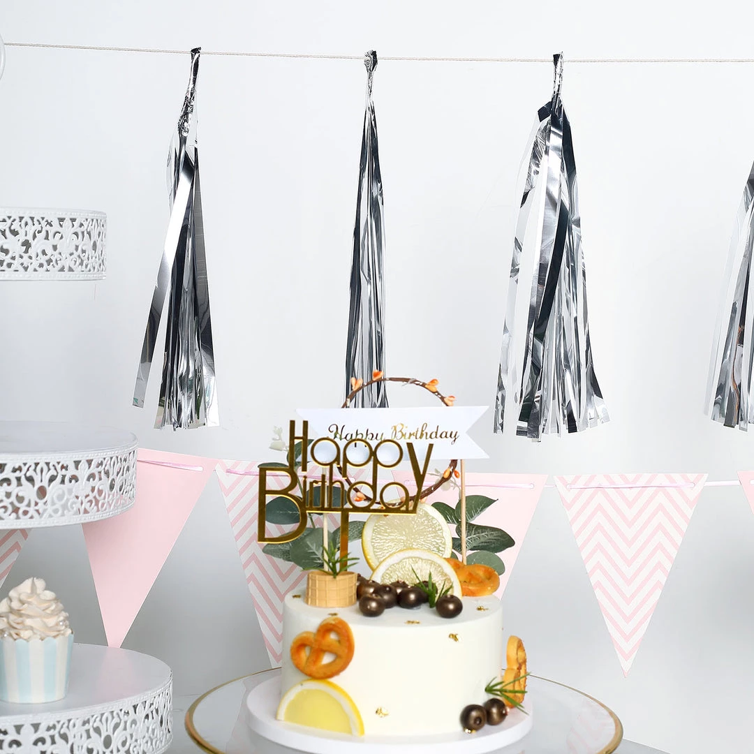 HIER_3300 5 PCS Pre-Tied Metallic Foil Fringe Tassel Garland, Tinsel Curtain For Photo Backdrop Party Decoration - Silver 6 HIER_3300 5 PCS Pre-Tied Metallic Foil Fringe Tassel Garland, Tinsel Curtain For Photo Backdrop Party Decoration - Silver