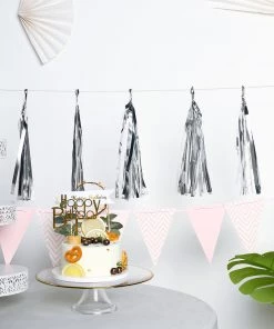 HIER_3300 5 PCS Pre-Tied Metallic Foil Fringe Tassel Garland, Tinsel Curtain For Photo Backdrop Party Decoration - Silver 19 HIER_3300 5 PCS Pre-Tied Metallic Foil Fringe Tassel Garland, Tinsel Curtain For Photo Backdrop Party Decoration - Silver