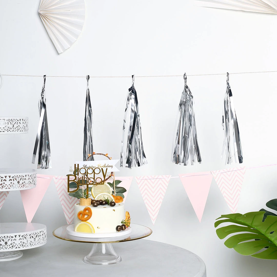 HIER_3300 5 PCS Pre-Tied Metallic Foil Fringe Tassel Garland, Tinsel Curtain For Photo Backdrop Party Decoration - Silver 7 HIER_3300 5 PCS Pre-Tied Metallic Foil Fringe Tassel Garland, Tinsel Curtain For Photo Backdrop Party Decoration - Silver