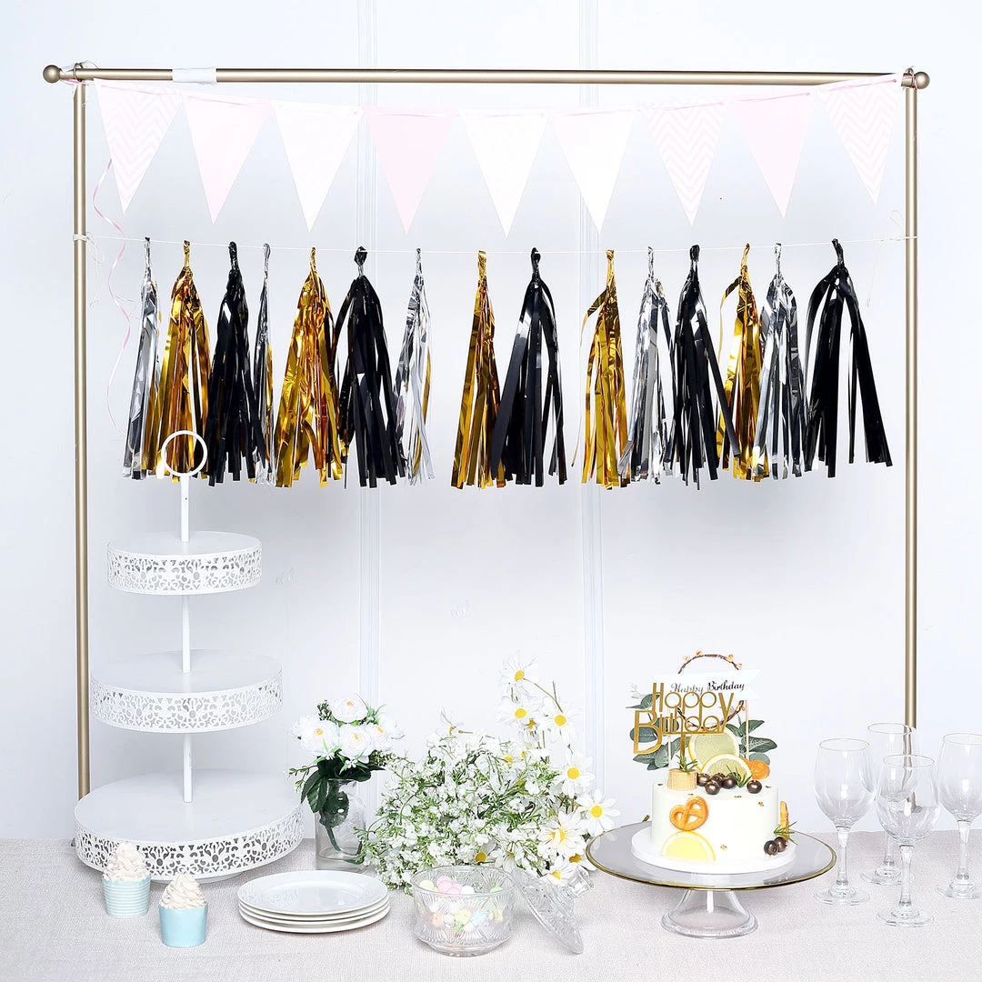 HIER_3300 5 PCS Pre-Tied Metallic Foil Fringe Tassel Garland, Tinsel Curtain For Photo Backdrop Party Decoration - Silver 9 HIER_3300 5 PCS Pre-Tied Metallic Foil Fringe Tassel Garland, Tinsel Curtain For Photo Backdrop Party Decoration - Silver