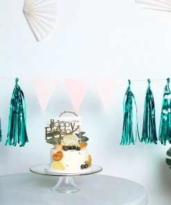 HIER_3300 5 PCS Pre-Tied Metallic Foil Fringe Tassel Garland, Tinsel Curtain For Photo Backdrop Party Decoration - Turquoise