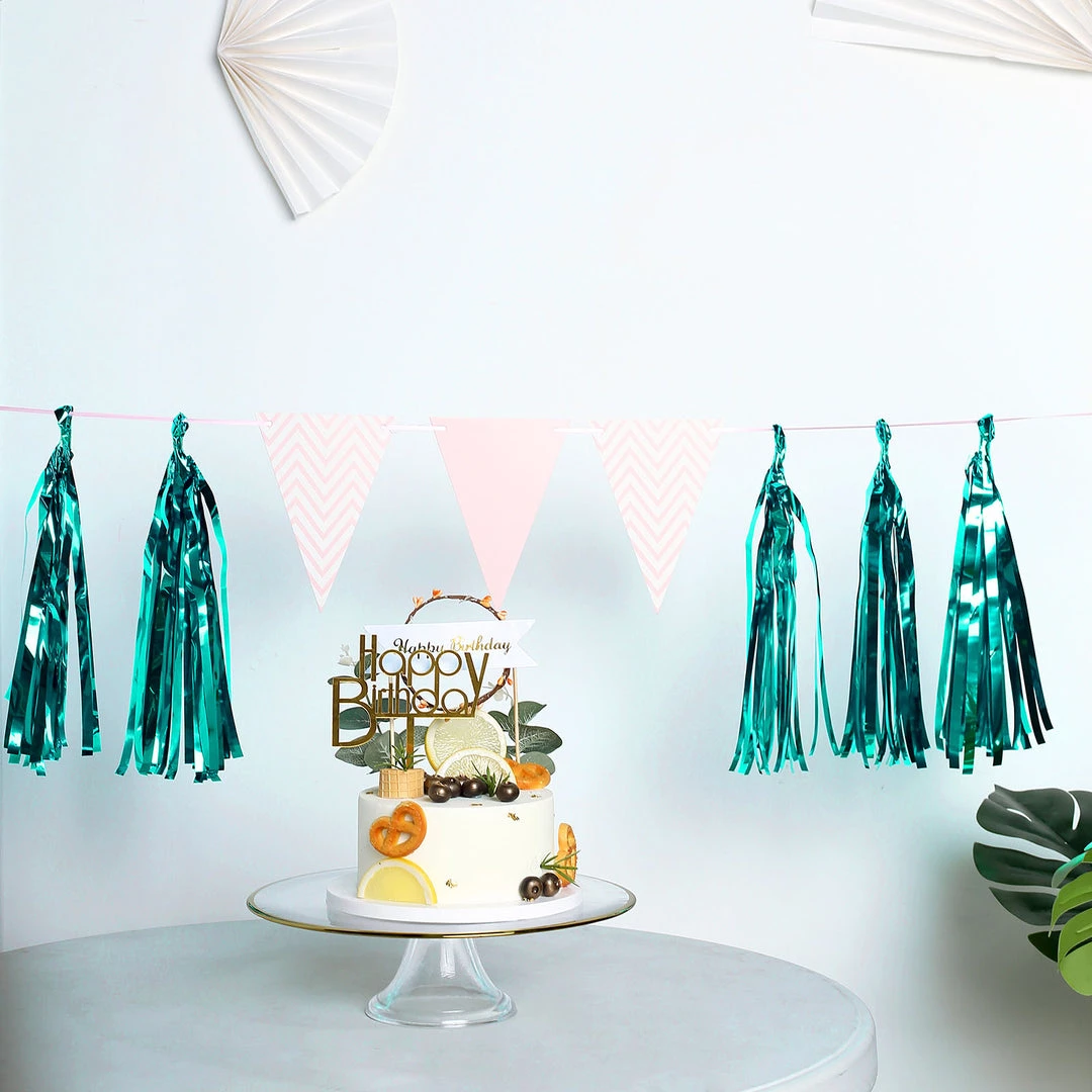 HIER_3300 5 PCS Pre-Tied Metallic Foil Fringe Tassel Garland, Tinsel Curtain For Photo Backdrop Party Decoration - Turquoise 2 HIER_3300 5 PCS Pre-Tied Metallic Foil Fringe Tassel Garland, Tinsel Curtain For Photo Backdrop Party Decoration - Turquoise