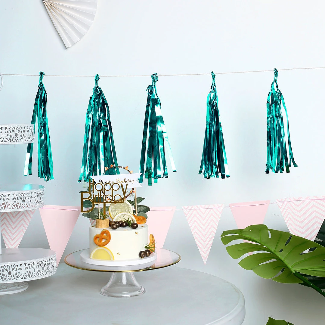 HIER_3300 5 PCS Pre-Tied Metallic Foil Fringe Tassel Garland, Tinsel Curtain For Photo Backdrop Party Decoration - Turquoise 7 HIER_3300 5 PCS Pre-Tied Metallic Foil Fringe Tassel Garland, Tinsel Curtain For Photo Backdrop Party Decoration - Turquoise