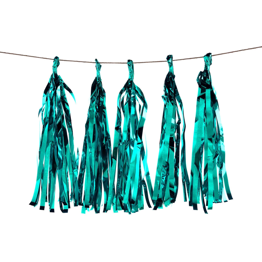 HIER_3300 5 PCS Pre-Tied Metallic Foil Fringe Tassel Garland, Tinsel Curtain For Photo Backdrop Party Decoration - Turquoise 1 HIER_3300 5 PCS Pre-Tied Metallic Foil Fringe Tassel Garland, Tinsel Curtain For Photo Backdrop Party Decoration - Turquoise