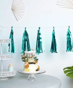 HIER_3300 5 PCS Pre-Tied Metallic Foil Fringe Tassel Garland, Tinsel Curtain For Photo Backdrop Party Decoration - Turquoise 22 HIER_3300 5 PCS Pre-Tied Metallic Foil Fringe Tassel Garland, Tinsel Curtain For Photo Backdrop Party Decoration - Turquoise