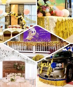 HIER_3300 Hanging Ceiling Decorations 16ft Metallic Silver Foil Tassel Fringe Backdrop Banner, Tinsel Garland Decor 17 HIER_3300 Hanging Ceiling Decorations 16ft Metallic Silver Foil Tassel Fringe Backdrop Banner, Tinsel Garland Decor