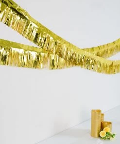 HIER_3300 16ft Metallic Gold Foil Tassel Fringe Backdrop Banner, Tinsel Garland Decor Big Event Backdrops & Décor