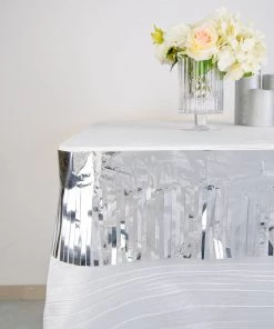 HIER_3300 Hanging Ceiling Decorations 16ft Metallic Silver Foil Tassel Fringe Backdrop Banner, Tinsel Garland Decor 19 HIER_3300 Hanging Ceiling Decorations 16ft Metallic Silver Foil Tassel Fringe Backdrop Banner, Tinsel Garland Decor