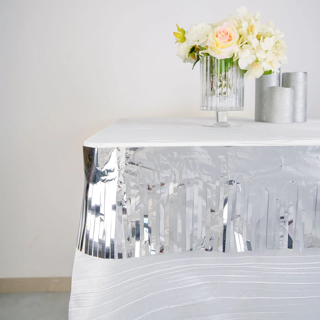 HIER_3300 Hanging Ceiling Decorations 16ft Metallic Silver Foil Tassel Fringe Backdrop Banner, Tinsel Garland Decor 7 HIER_3300 Hanging Ceiling Decorations 16ft Metallic Silver Foil Tassel Fringe Backdrop Banner, Tinsel Garland Decor