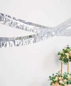 HIER_3300 Hanging Ceiling Decorations 16ft Metallic Silver Foil Tassel Fringe Backdrop Banner, Tinsel Garland Decor 20 HIER_3300 Hanging Ceiling Decorations 16ft Metallic Silver Foil Tassel Fringe Backdrop Banner, Tinsel Garland Decor