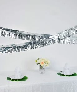 HIER_3300 Hanging Ceiling Decorations 16ft Metallic Silver Foil Tassel Fringe Backdrop Banner, Tinsel Garland Decor 21 HIER_3300 Hanging Ceiling Decorations 16ft Metallic Silver Foil Tassel Fringe Backdrop Banner, Tinsel Garland Decor