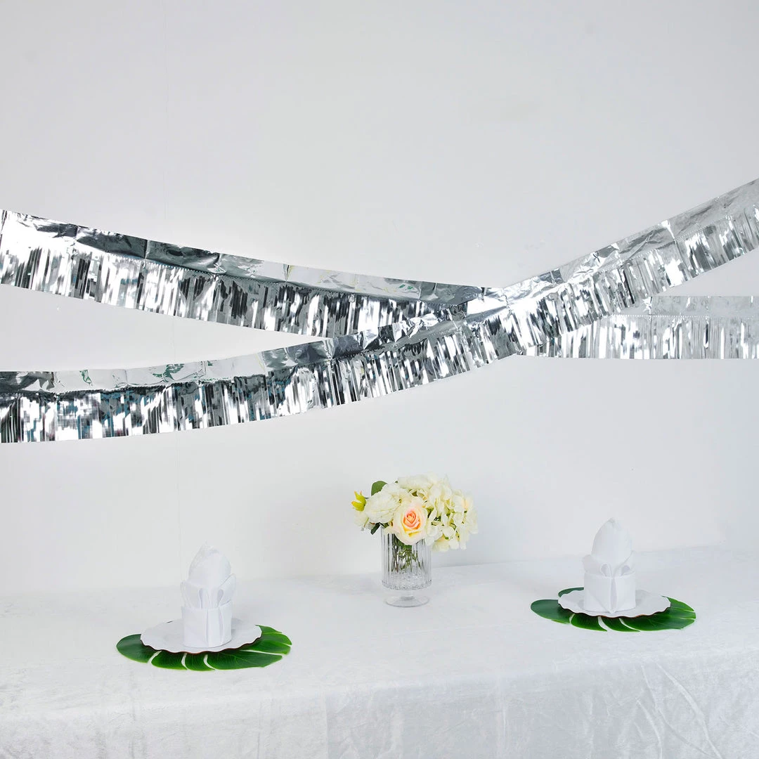 HIER_3300 Hanging Ceiling Decorations 16ft Metallic Silver Foil Tassel Fringe Backdrop Banner, Tinsel Garland Decor 9 HIER_3300 Hanging Ceiling Decorations 16ft Metallic Silver Foil Tassel Fringe Backdrop Banner, Tinsel Garland Decor