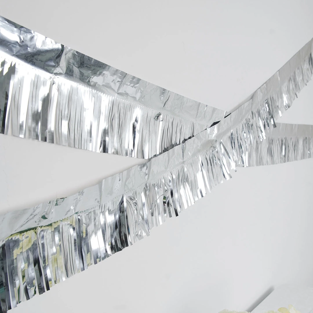 HIER_3300 Hanging Ceiling Decorations 16ft Metallic Silver Foil Tassel Fringe Backdrop Banner, Tinsel Garland Decor 10 HIER_3300 Hanging Ceiling Decorations 16ft Metallic Silver Foil Tassel Fringe Backdrop Banner, Tinsel Garland Decor