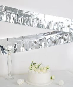 HIER_3300 Hanging Ceiling Decorations 16ft Metallic Silver Foil Tassel Fringe Backdrop Banner, Tinsel Garland Decor 18 HIER_3300 Hanging Ceiling Decorations 16ft Metallic Silver Foil Tassel Fringe Backdrop Banner, Tinsel Garland Decor