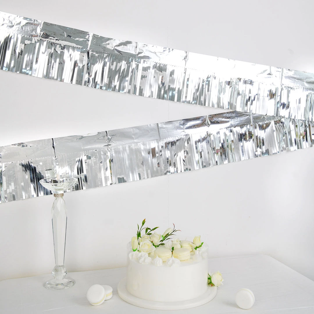 HIER_3300 Hanging Ceiling Decorations 16ft Metallic Silver Foil Tassel Fringe Backdrop Banner, Tinsel Garland Decor 6 HIER_3300 Hanging Ceiling Decorations 16ft Metallic Silver Foil Tassel Fringe Backdrop Banner, Tinsel Garland Decor