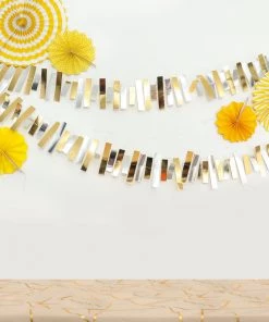 HIER_3300 Gold & Silver Confetti-Like Paper Hanging Party Garland Streamer, Backdrop Decoration - 6.5ft Hanging Ceiling Decorations