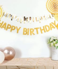 HIER_3300 Big Event Backdrops & Décor 4ft Gold Glittered Happy Birthday Paper Hanging Garland Banner Party Decor