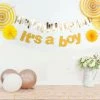 HIER_3300 3ft Gold Glittered It's A Boy Paper Hanging Gender Reveal Garland Banner, Baby Shower Banner