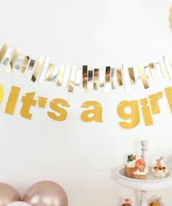 HIER_3300 3ft Gold Glittered It's A Girl Paper Hanging Gender Reveal Garland Banner, Baby Shower Banner Hanging Ceiling Decorations 21 HIER_3300 3ft Gold Glittered It's A Girl Paper Hanging Gender Reveal Garland Banner, Baby Shower Banner Hanging Ceiling Decorations