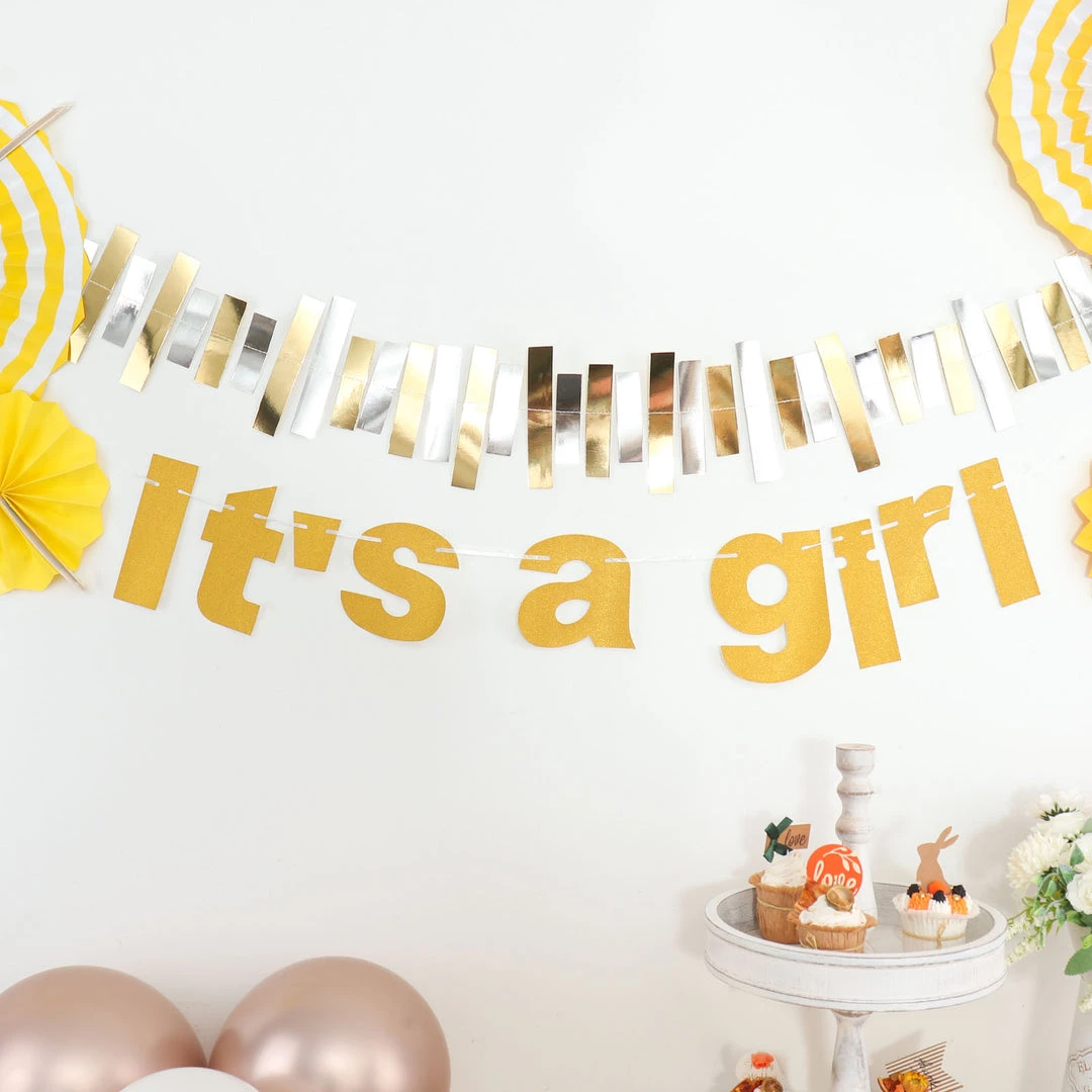HIER_3300 3ft Gold Glittered It's A Girl Paper Hanging Gender Reveal Garland Banner, Baby Shower Banner Hanging Ceiling Decorations 6 HIER_3300 3ft Gold Glittered It's A Girl Paper Hanging Gender Reveal Garland Banner, Baby Shower Banner Hanging Ceiling Decorations