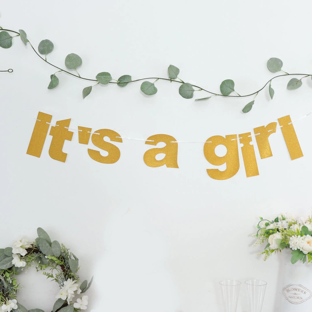 HIER_3300 3ft Gold Glittered It's A Girl Paper Hanging Gender Reveal Garland Banner, Baby Shower Banner Hanging Ceiling Decorations 7 HIER_3300 3ft Gold Glittered It's A Girl Paper Hanging Gender Reveal Garland Banner, Baby Shower Banner Hanging Ceiling Decorations