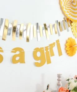 HIER_3300 3ft Gold Glittered It's A Girl Paper Hanging Gender Reveal Garland Banner, Baby Shower Banner Hanging Ceiling Decorations 28 HIER_3300 3ft Gold Glittered It's A Girl Paper Hanging Gender Reveal Garland Banner, Baby Shower Banner Hanging Ceiling Decorations