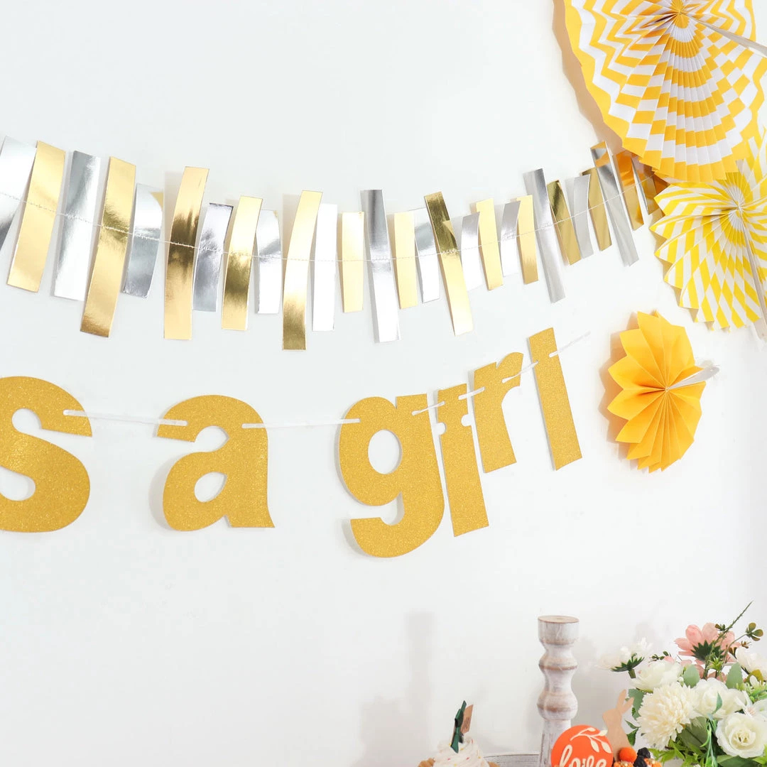 HIER_3300 3ft Gold Glittered It's A Girl Paper Hanging Gender Reveal Garland Banner, Baby Shower Banner Hanging Ceiling Decorations 13 HIER_3300 3ft Gold Glittered It's A Girl Paper Hanging Gender Reveal Garland Banner, Baby Shower Banner Hanging Ceiling Decorations