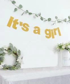 HIER_3300 3ft Gold Glittered It's A Girl Paper Hanging Gender Reveal Garland Banner, Baby Shower Banner Hanging Ceiling Decorations 23 HIER_3300 3ft Gold Glittered It's A Girl Paper Hanging Gender Reveal Garland Banner, Baby Shower Banner Hanging Ceiling Decorations