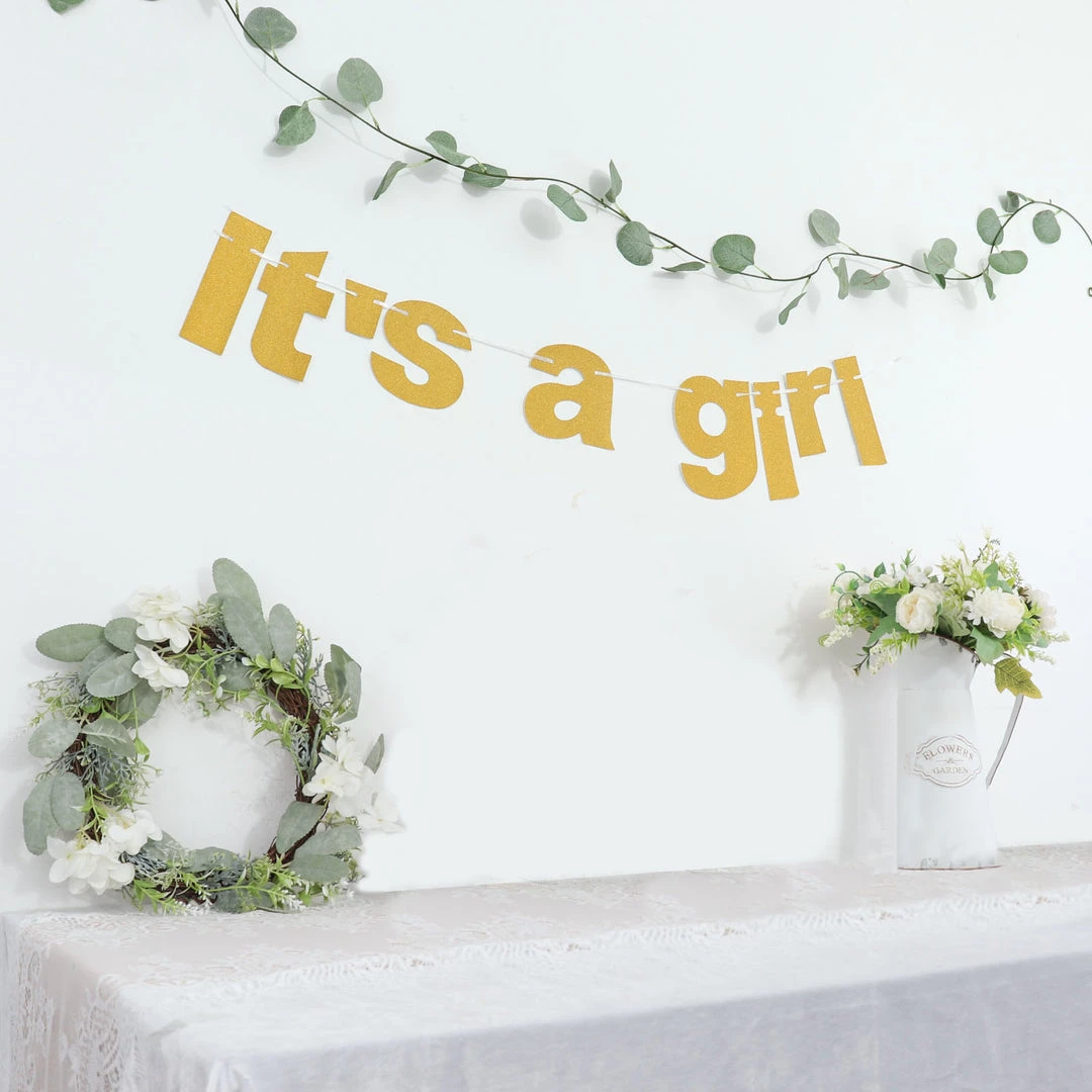 HIER_3300 3ft Gold Glittered It's A Girl Paper Hanging Gender Reveal Garland Banner, Baby Shower Banner Hanging Ceiling Decorations 8 HIER_3300 3ft Gold Glittered It's A Girl Paper Hanging Gender Reveal Garland Banner, Baby Shower Banner Hanging Ceiling Decorations