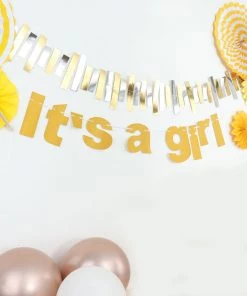 HIER_3300 3ft Gold Glittered It's A Girl Paper Hanging Gender Reveal Garland Banner, Baby Shower Banner Hanging Ceiling Decorations 25 HIER_3300 3ft Gold Glittered It's A Girl Paper Hanging Gender Reveal Garland Banner, Baby Shower Banner Hanging Ceiling Decorations