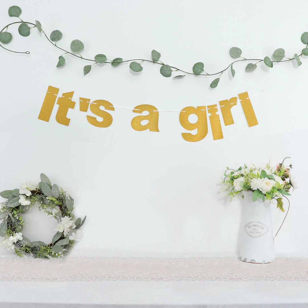 HIER_3300 3ft Gold Glittered It's A Girl Paper Hanging Gender Reveal Garland Banner, Baby Shower Banner Hanging Ceiling Decorations 5 HIER_3300 3ft Gold Glittered It's A Girl Paper Hanging Gender Reveal Garland Banner, Baby Shower Banner Hanging Ceiling Decorations