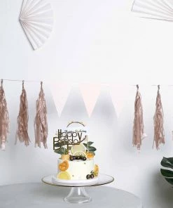 HIER_3300 Lanterns & Pom Pom Balls 12 PCS Pre-Tied Paper Fringe Tassel Garland, Paper Tinsel Curtains - Rose Gold