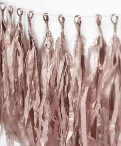 HIER_3300 Lanterns & Pom Pom Balls 12 PCS Pre-Tied Paper Fringe Tassel Garland, Paper Tinsel Curtains - Rose Gold