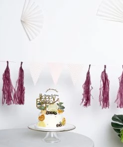 HIER_3300 12 PCS Pre-Tied Paper Fringe Tassel Garland, Paper Tinsel Curtains - Eggplant Lanterns & Pom Pom Balls