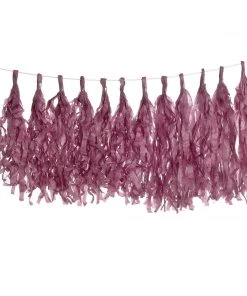 HIER_3300 12 PCS Pre-Tied Paper Fringe Tassel Garland, Paper Tinsel Curtains - Eggplant Lanterns & Pom Pom Balls