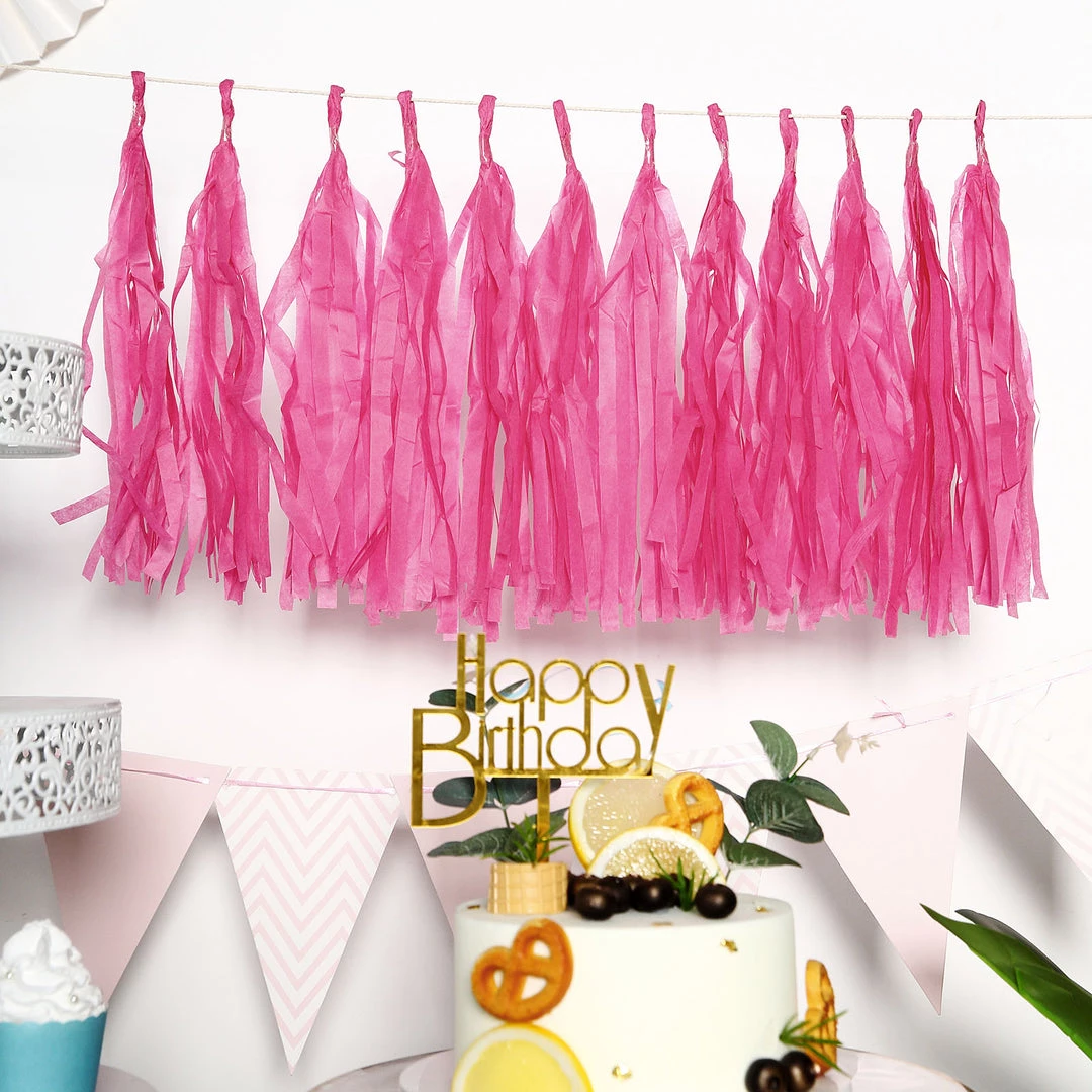 HIER_3300 Wall & Hanging Décor 12 PCS Pre-Tied Paper Fringe Tassel Garland, Paper Tinsel Curtains - Fuchsia 2 HIER_3300 Wall & Hanging Décor 12 PCS Pre-Tied Paper Fringe Tassel Garland, Paper Tinsel Curtains - Fuchsia