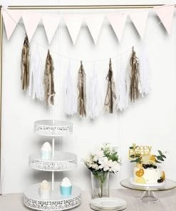HIER_3300 12 PCS Pre-Tied Paper Fringe Tassel Garland, Paper Tinsel Curtains - Antique Gold