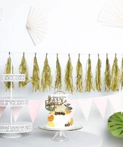 HIER_3300 12 PCS Pre-Tied Paper Fringe Tassel Garland, Paper Tinsel Curtains - Gold