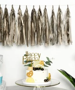 HIER_3300 12 PCS Pre-Tied Paper Fringe Tassel Garland, Paper Tinsel Curtains - Antique Gold