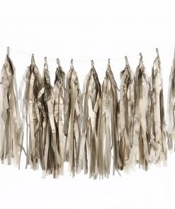 HIER_3300 12 PCS Pre-Tied Paper Fringe Tassel Garland, Paper Tinsel Curtains - Antique Gold