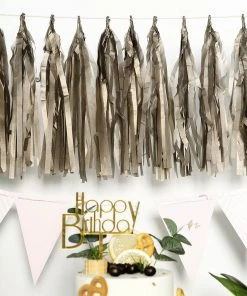 HIER_3300 12 PCS Pre-Tied Paper Fringe Tassel Garland, Paper Tinsel Curtains - Antique Gold
